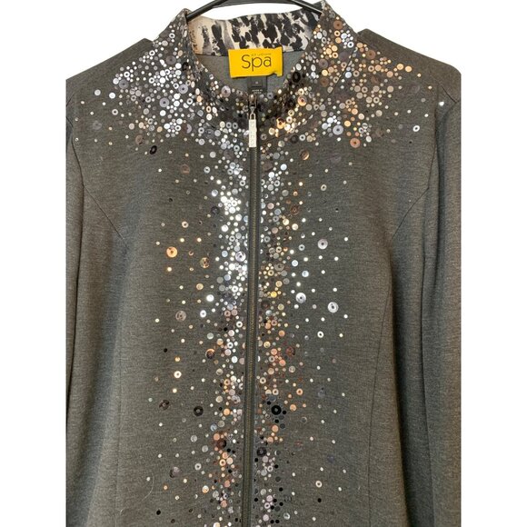 St John Spa Gray Full Zip Cardigan Sweatshirt Jacket Sequin Bling Sz M RD10166 - Picture 11 of 11